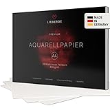 LIEBERGE Premium Aquarellpapier A4 300g – made in Germany – 30 Blatt Aquarellblock verleimt – naturweißes Malpapier für Wasserfarben | Watercolor Paper (DIN-A4 30 Blatt)