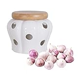 Holdyfine Knoblauch Aufbewahrung Keramik knoblauchdose Knoblauchtopf mit Bambus Deckel,Ingwer Zwiebel und Knoblauch küche aufbewahrung & organisation,Knoblauchdose Kapazität 210g,12 * 10cm,Weiß