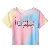 Arshiner T-Shirt Mädchen Kurz Batik Kinder Sommer Oberteile Tie-dye Rundhals Kurzarm Shirt Sport Casual Tshirts für Mädchen 7-8 Jahre