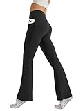 Glacspyg Damen Hose mit Taschen Yogahose Freizeit Jogginghose High Waist Sporthose Elastische Weite Bootcut Jazzpants Schwarz S
