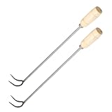 Veemoon 2 Stück Edelstahl Fleischhaken mit Holzgriff Robuster Bbq Fleischhalter zum Aufhängen und Verarbeiten von Schweinefleisch Vielseitiges Küchenutensil für Grill Braten und Metzgerei