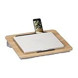 Relaxdays Laptopkissen mit Handyhalter, BxT: 42 x 32 cm, Laptopunterlage für Bett & Sofa, Laptop Knietablett, Natur/grau