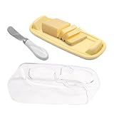 Yhsioaklo Butterdose mit Deckel für Arbeitsplatte - Butterdose mit Deckel - transparentes Serviertablett mit Messerhalter, rustikales Design