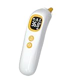 Hochpräzises Ohrthermometer für Kinder und Erwachsene - 1-Sekunden-Messung, intelligente Altersgruppen-Temperaturanzeige, 32 Speicherfunktionen, Stumm-Modus inklusive 21 Einweg-Schutzkappen
