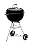 Weber Classic Kettle Holzkohlegrill, Ø 47cm Grillfäche, BBQ Grill mit porzellanemaillierten Deckel & Kessel, Deckelthermometer, Dreibein-Ständer & Räder, verchromter Grillrost - Schwarz (1241304)