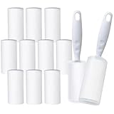 Oiamker Fusselrolle 12 Rollen mit 2 Abroller 2 Staubschutzhülle, Extra Klebrige Fusselrolle Kleidung, Fusselroller für Kleidung, Haare, Katzenhaare, Hundehaare, 60 Blatt/Rollen