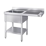 GGM Gastro | STK126SBL1 | Spülmaschinen-Spültisch - 1200x600mm - mit 1 Becken links