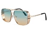 FEISEDY Vintage 70er 80er Sonnenbrille Herren Square Steampunk Brille Groß mit Metall Rahmen und UV400 Schutz B2894