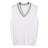 MANBOZIXi Herren Pullunder V-Ausschnitt Strickweste Elegant, Weiß L