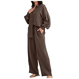 Generisch Sommer Zweiteiler Hosenanzug Loungewear Lang Homewear Fitness Schnelltrocknende Sportanzug Damen Women Clothes Sport 2 Teiler Musselin Bluse Beige