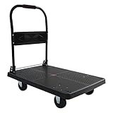 Edelstahl Transportwagen klappbar - 400kg Traglast, geräuscharme Plattformwagen mit 4 Rädern, Faltbarer Paketwagen für Lager/Garage/Schule/Garten, schwarz (Griff & Bremsfunktion)