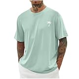 Übergroßes T-Shirts für Herren Oberteil Locker Langes Oberteil Herren Casual Themenkleidung Basic Tops Vintage Kokosnussbaum Drucken Streetwear T Shirt Männer Schwarz Hellgrün Khaki