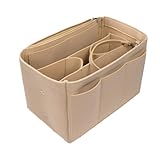 MIHURO Handtaschen Organizer,Filz Taschenorganizer mit Entnehmbare Fächer,Handtaschenordner Organizer Tasche mit Reißverschluss,Bag in Bag Organizer Beige,Taschen Organizer Shopper mit Schlüsselkette