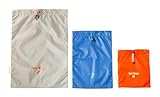 Tatonka Packbeutel Stuff Sack Set (3 Stück) - Leichtes Packtaschen-Set in DREI verschiedenen Größen und Farben - Mit Schnürzug und Kordelstopper - Aus recyceltem Material (Grey/Blue/red)