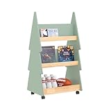 SoBuy Kinder Bücherregal Kinderregal Kinderzimmer Regal Kinderregal mit 5 Ablagen und 4 Rollen Aufbewahrungsregal für Kinder Büchergestell Grün-Natur BHT ca. 60x108x42cm KMB99-H-GR