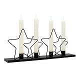 Metall Kerzenständer mit Sternen schwarz - 39 x 16 cm - Advents Kerzenhalter für 4 Stabkerzen - Deko Kerzenleuchter für Stabkerzen Tafelkerzen für Weihnachten modern elegant