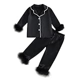 Kinder Mode Solide Casual Komfort Pyjamas Set Langarm Hemd Hosen Zwei Sets (Black, 8-9 Years)