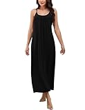 Uniexcosm Nachthemd Damen Ärmelloses Lang Baumwolle Sexy Nachtkleid Rundhals Spaghettiträger Negligee Nachtwäsche rutschfeste Schultergurte Freizeitkleid Sleepwear Schwarz XL