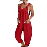 Jumpsuit Damen Sommer Lang, Latzhose Damen Arbeitshose,Träger Einteiler Hose Damen Baggy Overall mit Taschen Hosenanzug Playsuit Strampler Sommerhose Ärmellosse Romper Onesie Jumpsuits für Frauen