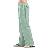 Herren Leinenhose Sommer Leichte Hosen Lang Sommerhose Loose Freizeithose Leinen Baumwolle Hose Einfarbiges Stoffhose Lässige Urlaub Strandhosen Komfortabel Sporthose Männer(Light Green,XXL)
