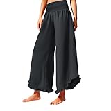 Generisch Palazzo Hosen Damen Sommerhose Elastische Taille Boho Hosen Freizeit Leichtes Yoga Loungehose mit Taschen Wide Leg Pants Sweatpants Jogginghose Freizeithose Fließende Outdoor Wanderhose