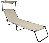 VCM Sonnenliege klappbar | Maße ca. L. 185 x H. 24 x B. 55 cm | Gartenliege faltbar | leicht und kompakt | Liegestuhl mit verstellbarem Sonnendach