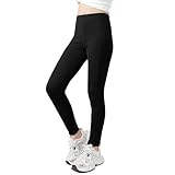 linboo Kinder Mädchen Sport Leggings Sporthosen High Waist Elastisch Schnelltrocknend Lange Hose für Tanz Yoga Alltag, Schwarz, 152-158