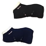 Marengos - Abschwitzdecke Modern Rosé | Fleecedecke mit Kreuzgurten, Frontverschnallung, Schweifkordel & roségoldenen Verzierungen | atmungsaktive Pferdedecke | Pferde Zubehör in Schwarz | 125 cm