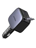 UGREEN Nexode 60W 3-Port Zigarettenanzünder USB-C Ausziehbares Auto Ladegerät 30W integriertes USB C Kabel Auto zubehör Auto KfZ 12V Adapter für iPhone 16/15, Galaxy S25/24, GPS usw.