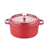 Auflaufform, Robuster Emaillierter Dutch Oven Mit Antihaftbeschichtung, Deckel Und Doppelgriffen, Sicherer Robuster Gusseisentopf, Zum Backen, Servieren Kochen, Und Induktionsgeeignet(A-Red)