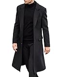 ECDAHICC Herren Casual Slim Fit Wollmantel Lange Jacke Kerbkragen Trenchcoat Einreihiger Mantel Winter Warm Outwear(BL,L)