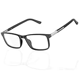 Amorays Lesebrille Herren Flexibler TR90 Rahmen Edelstahlbügel Gummibügel Lesebrillen with Federscharnier 8092(Schwarz,+1.50)