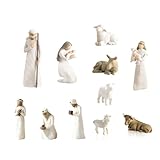 Tagtight 10Pcs Krippenstatue, Weihnachts-Krippe, Handbemalte Geburt von Jesus Statue Set für Krippen Weihnachtsdeko, Kleine Jesus-Krippe, Josef, Esel, Krippenfiguren Set