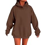 Hoodie Damen Oversized Baumwolle Kapuzenpullover Herbstt Winter Casual Sweatshirt mit Kapuze Langarm Lockere Hoody Mode Y2K Kapuzenpulli Einfarbig Große Größen Winterpullover