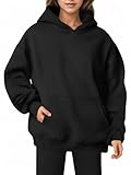 XPIZH Damen-Kapuzenpullover, Sweatshirts, Fleecepullover, übergroß, langärmelig, Rundhalsausschnitt, Hemden, Herbst-Winter-Outfits, Tasche, Schwarz, S