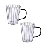 ZKALQECNF Milch Klare Trinkgläser mit dunkelgrünem Henkel, vertikal gestreifter Glasbecher for Zuhause und Büro, 2er-Set Getränke