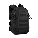 HUNTVP 20L Mini Rucksack Taktisch Wanderrucksack Molle Schultasche Wasserdicht Daypack Militärisch Schulrucksack Studenttasche Unitasche Sporttasche für Herren Damen Outdoor Sport (20L-Schwarz)