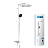 GROHE Vitalio 250, Duschsystem wassersparend 8l pro Min (Regendusche mit Thermostat, schwenkbare Kopfbrause, Sicherheitssperre bei 38C°, Duscharmatur mit Antikalk-System), eckig, chrom, 26696001
