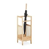 Relaxdays Schirmständer Bambus, eckig, 2 Griffe, H x B x T: ca. 64 x 25 x 26,5 cm, Umbrella Stand, Schirmhalter, natur