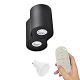 FSLiving LED Deckenspot Aufbauspot Dimmbar, Aufputz Spots Deckenstrahler aus Aluminium Downlight, Schwarz Aufbaustrahler Schwenkbar 230V 7W mit Fernsteuerung für Küche Wohnzimmer Schlafzimmer XDD898