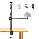 JEBUTU OS03 Tischstativ Kamera Overhead Stativ Handy, 37,5-83cm Einstellbar Tischstativ Klemmstativ mit Boom Arm & 2 Stücke 1/4' Kugelkopf für Kamera Webcam Ringlicht Projektor, Max. Belastung 3kg