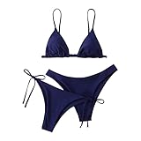 Bikini Brazilian Style Zweiteiler Damen Sommer Mädchen Bikini-Sets Push Up Curvy Perioden Sexy Bademode mit String Tanga Badeanzüge Beachwear Bandeau Top Badehose (Marine,S)
