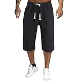 TDEOK Männer Verbandtaschen Plus Mode lässige Leinen Feste Kalenderlänge Hose für Herren Hose Kariert Herren (Black, XXXL)