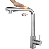 Berührbare Wasserhähne für die Küche,Bodenmontage Spültischaramturen,Edelstahl Touch Küchenarmatur mit Pull Down Sprayer,Warme kalte Küchenarmatur,herausziehen Küchenarmaturen (brushed nickel)