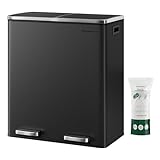 SONGMICS Mülleimer, 2 x 30 Liter, 2 Fächer, Mülltrennsystem, Treteimer, Abfalleimer Küche, 15 Müllsäcke, Metall, Inneneimer aus Kunststoff, Klappdeckel, Softclose, luftdicht, schwarz LTB60BK