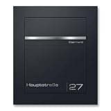 Metzler Unterputz Briefkasten Anthrazit RAL 7016 – Einbaubriefkasten aus pulverbeschichtetem Stahl mit Lasergravur auf Edelstahl-Namensschild, flächenbündig, wetterfest, für DIN-A4-Umschläge