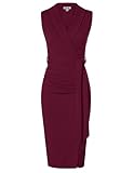 GRACE KARIN Damen Sommer Dunkel Rot Kleider Reverskragen Elegant Bodycon Businesskleider Hochzeitsgäste Kleider 38