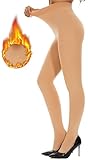 DUCMODA Thermo Strumpfhosen für Damen, Blickdichte Wärmende Gefütterte Strumpfhose im Winter, Warm Fleece Pantyhose Dicke Plüschstrümpfe,Thermostrumpfhose, Einfarbig, Hautfarbe L-XL