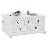 Truhentisch Tequila Couchtisch Truhe Wohnzimmertisch Beistelltisch Mexiko Landhausstil mit 5 Schubladen in weiß