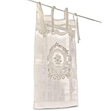 Loberon Scheibengardine aus 100% Leinen - Nostalgischer Landhaus-Stil mit Ornament-Stickerei und Bindebändern, Waschbar - 75x45 cm, weiß